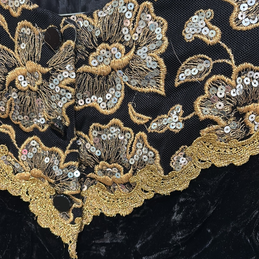 JESSICA MCCLINTOCK Vintage Black Velvet Sequin appliqué Jacket - Picture 2 of 8